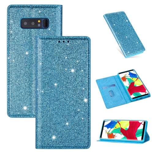 

For Samsung Galaxy Note 8 Ultrathin Glitter Magnetic Horizontal Flip Leather Case with Holder & Card Slots(Sky Blue)