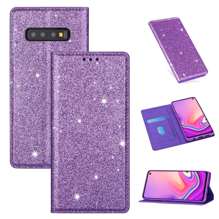 

For Samsung Galaxy S10 Ultrathin Glitter Magnetic Horizontal Flip Leather Case with Holder & Card Slots(Purple)