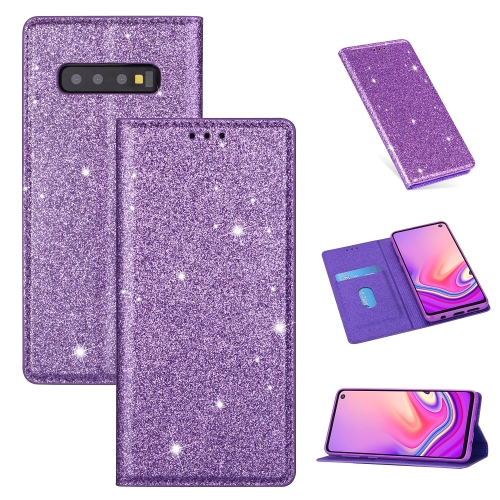 

For Samsung Galaxy S10+ Ultrathin Glitter Magnetic Horizontal Flip Leather Case with Holder & Card Slots(Purple)