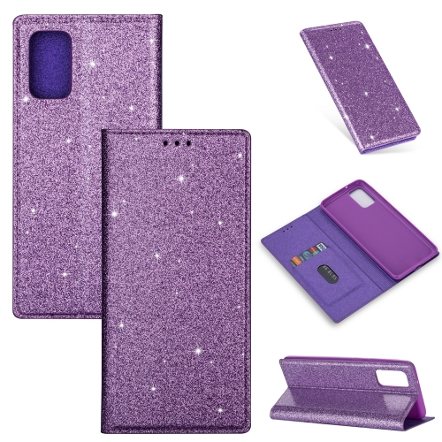 

For Samsung Galaxy A41 Ultrathin Glitter Magnetic Horizontal Flip Leather Case with Holder & Card Slots(Purple)