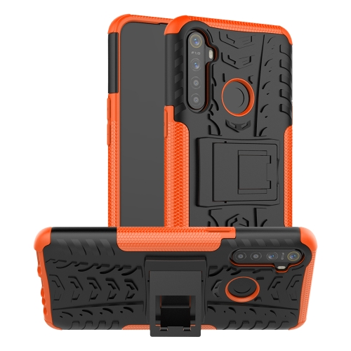 

For OPPO Realme / Realme C3 Tire Texture Shockproof TPU + PC Protective Case with Holder(Orange)
