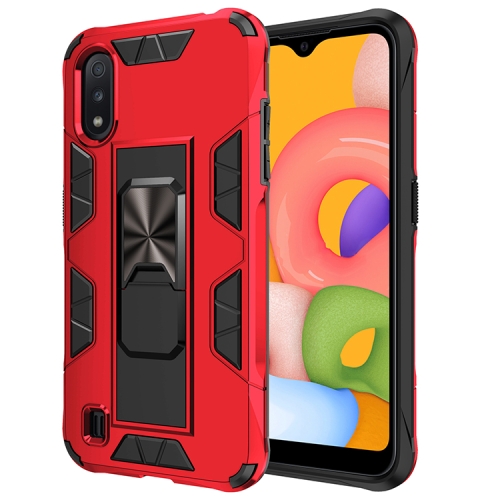 

For Samsung Galaxy A01 Soldier Armor Shockproof TPU + PC Magnetic Protective Case with Holder(Red)