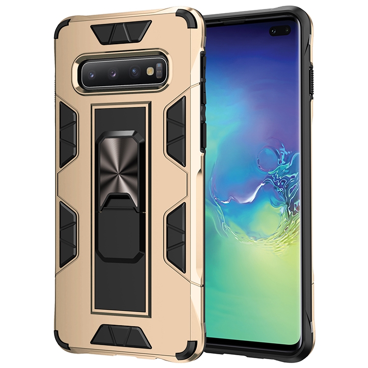 

For Samsung Galaxy S10+ Soldier Armor Shockproof TPU + PC Magnetic Protective Case with Holder(Gold)