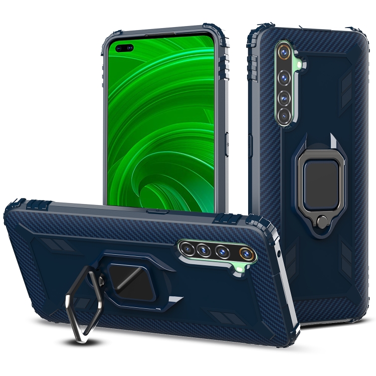 

For OPPO Realme X50 Pro Carbon Fiber Protective Case with 360 Degree Rotating Ring Holder(Blue)