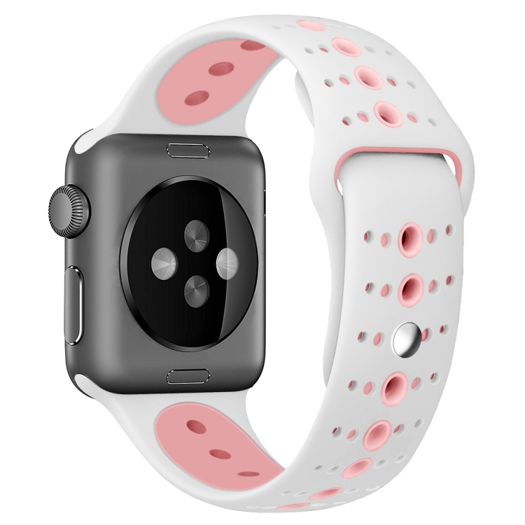 

For Apple Watch Series 6 & SE & 5 & 4 40mm / 3 & 2 & 1 38mm Two-tone Porous Silicone Watchband(White Pink)