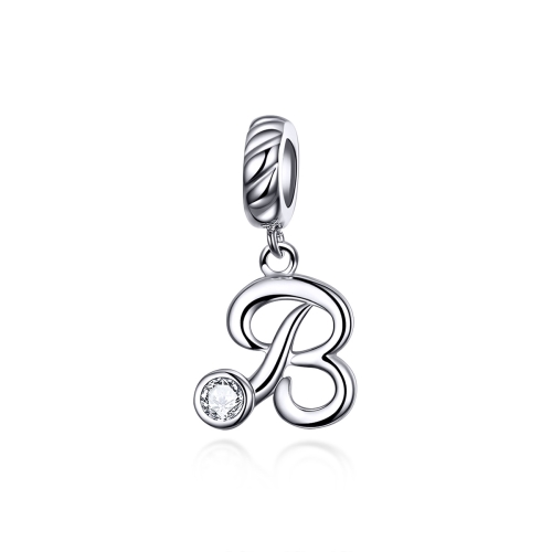 

S925 Sterling Silver 26 English Letter Pendant DIY Bracelet Necklace Accessories, Style:B