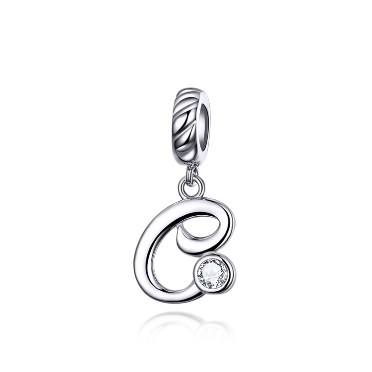 

S925 Sterling Silver 26 English Letter Pendant DIY Bracelet Necklace Accessories, Style:C
