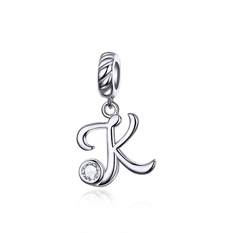 

S925 Sterling Silver 26 English Letter Pendant DIY Bracelet Necklace Accessories, Style:K