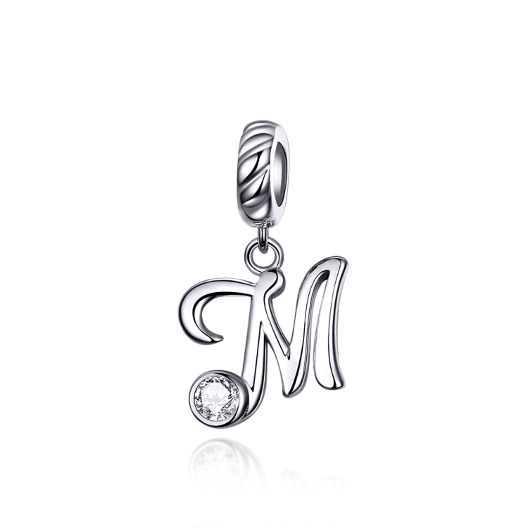 

S925 Sterling Silver 26 English Letter Pendant DIY Bracelet Necklace Accessories, Style:M
