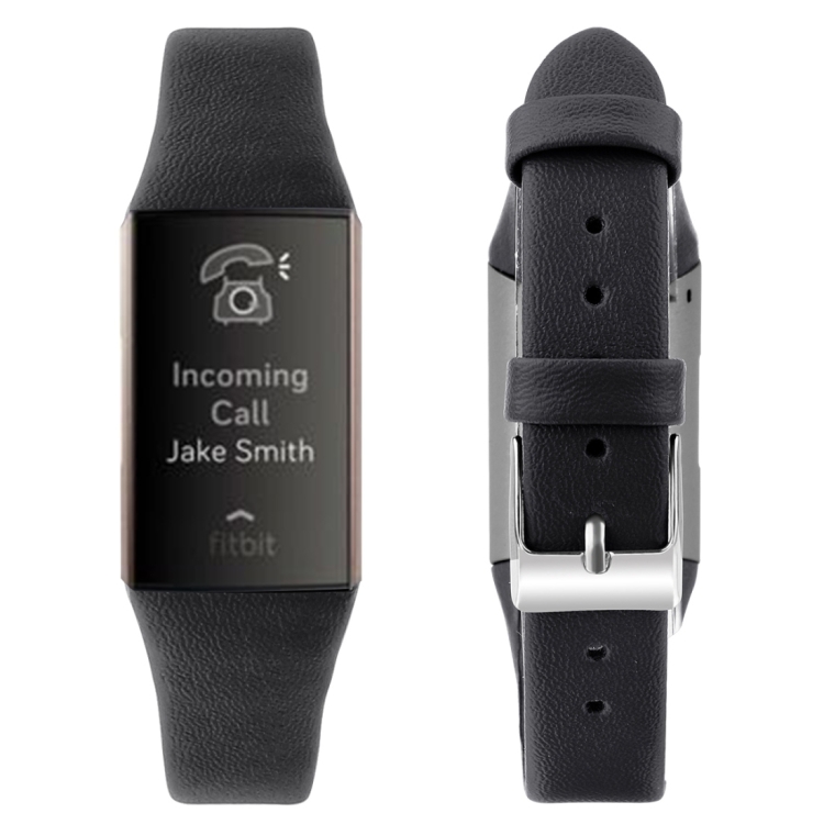 

For Fitbit Charge 3 Plastic Leather Strap, Size:S(Black)