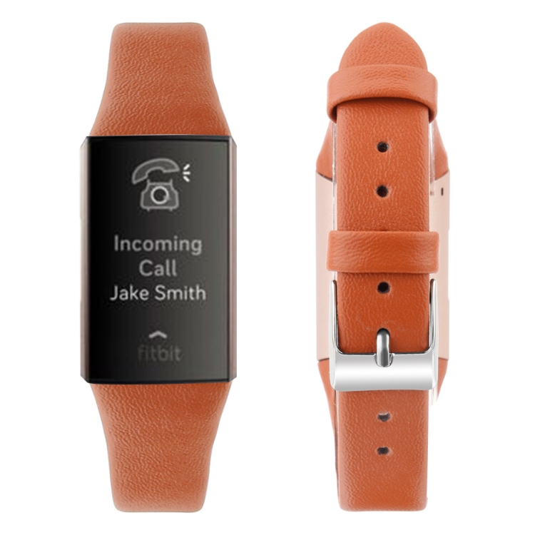 

For Fitbit Charge 3 Plastic Leather Strap, Size:S(Brown)
