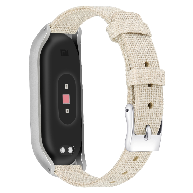 

For Xiaomi Mi Band 4 / 3 XM Matte Silver Frame + Canvas Strap, Size:L(Apricot)