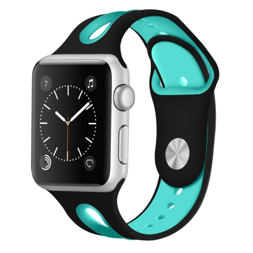 

For Apple Watch Series 6 & SE & 5 & 4 44mm / 3 & 2 & 1 42mm Two-tone Silicone Open Watchband(Black+Teal Green)