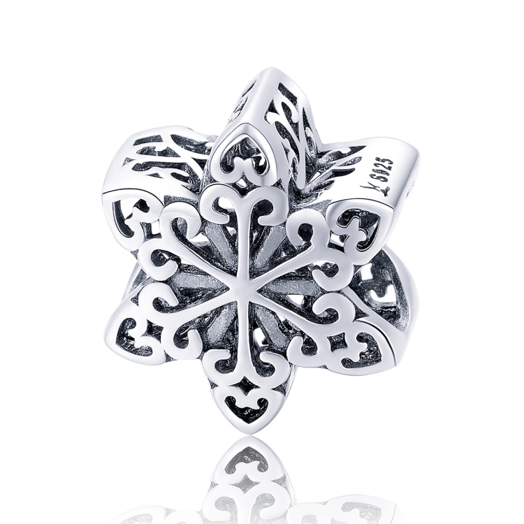 

S925 Sterling Silver Winter Snowflakes Beads DIY Bracelet Necklace Accessories, Color:Silver