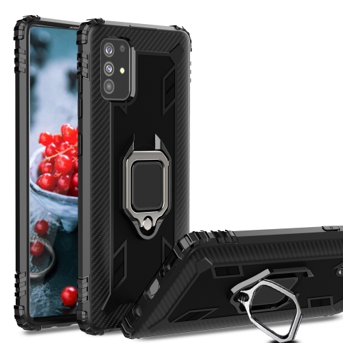 

For Samsung Galaxy A71 (5G) Carbon Fiber Protective Case with 360 Degree Rotating Ring Holder(Black)