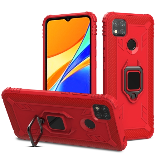 

For Xiaomi Redmi 9C Carbon Fiber Protective Case with 360 Degree Rotating Ring Holder(Red)