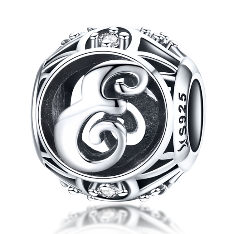 

S925 Sterling Silver 26 English Letter Beads DIY Bracelet Necklace Accessories, Style:E