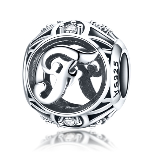 

S925 Sterling Silver 26 English Letter Beads DIY Bracelet Necklace Accessories, Style:F