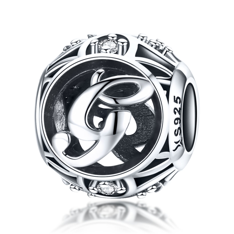 

S925 Sterling Silver 26 English Letter Beads DIY Bracelet Necklace Accessories, Style:G