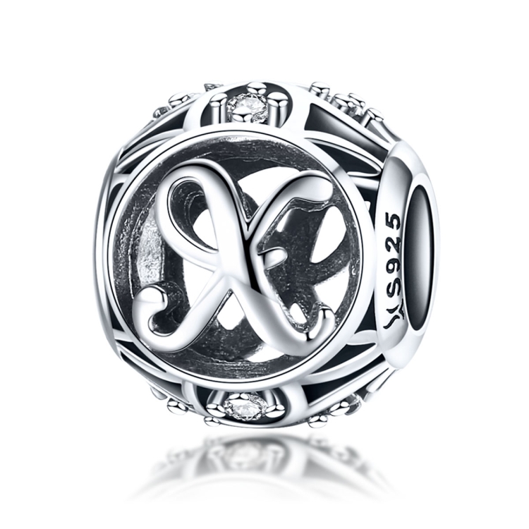 

S925 Sterling Silver 26 English Letter Beads DIY Bracelet Necklace Accessories, Style:X