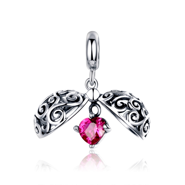 

S925 Sterling Silver Pendant Round Pendant with Secret Fruit Pattern Opened with Heart-shaped Zircon Beads DIY Bracelet Necklace Accessories