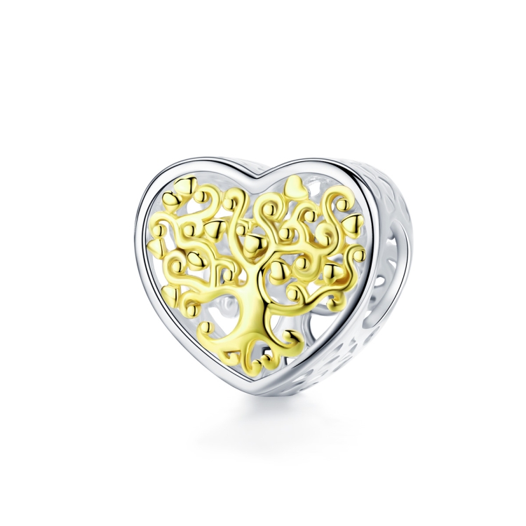 

Life Tree DIY Bracelet Accessories S925 Pure Silver Heart-shaped Gold Hollow Silver Beads