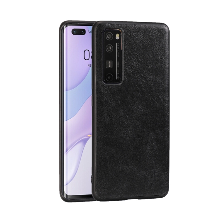 

For Huawei Nova 7 Crazy Horse Textured Calfskin PU+PC+TPU Case(Black)