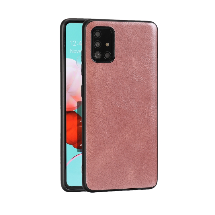 

For Samsung Galaxy A51 Crazy Horse Textured Calfskin PU+PC+TPU Case(Rose Gold)