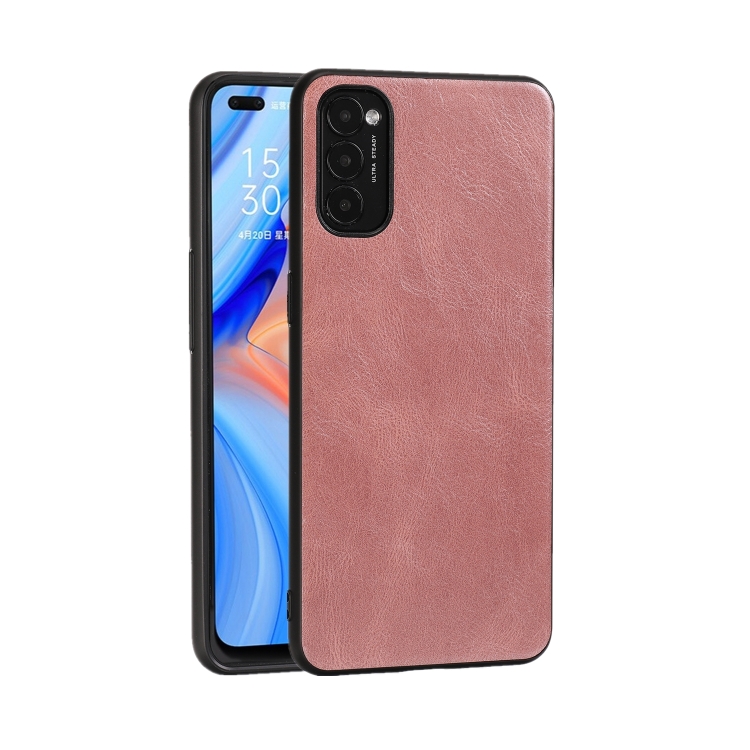 

For OPPO Reno4 Crazy Horse Textured Calfskin PU+PC+TPU Case(Rose Gold)
