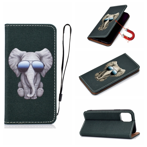 

For iPhone 12 Pure Color Painting Horizontal Flip Leather Case with Card Slot & Holder(Elephant)