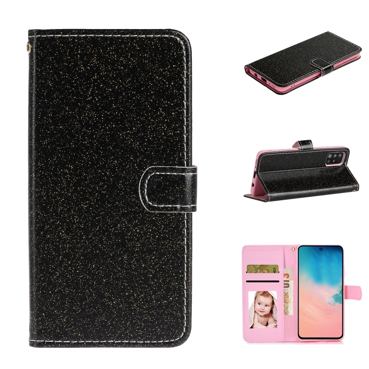 

For Huawei Y5p Glitter Powder Horizontal Flip Leather Case with Card Slots & Holder & Photo Frame & Wallet & Lanyard(Black)