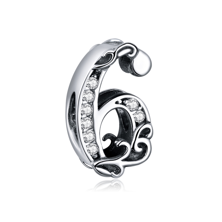 

S925 Sterling Silver Relief Number Series 0-9 Beads DIY Bracelet Necklace Accessories, Style:6
