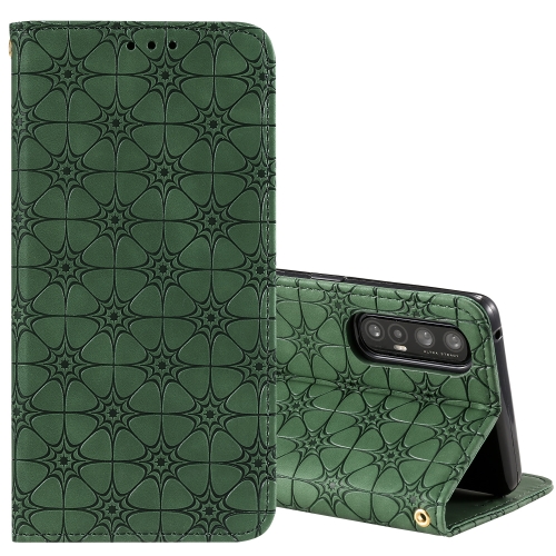 

For Oppo Reno3 Pro / Find X2 Lucky Flowers Embossing Pattern Magnetic Horizontal Flip Leather Case with Holder & Card Slots(Green)