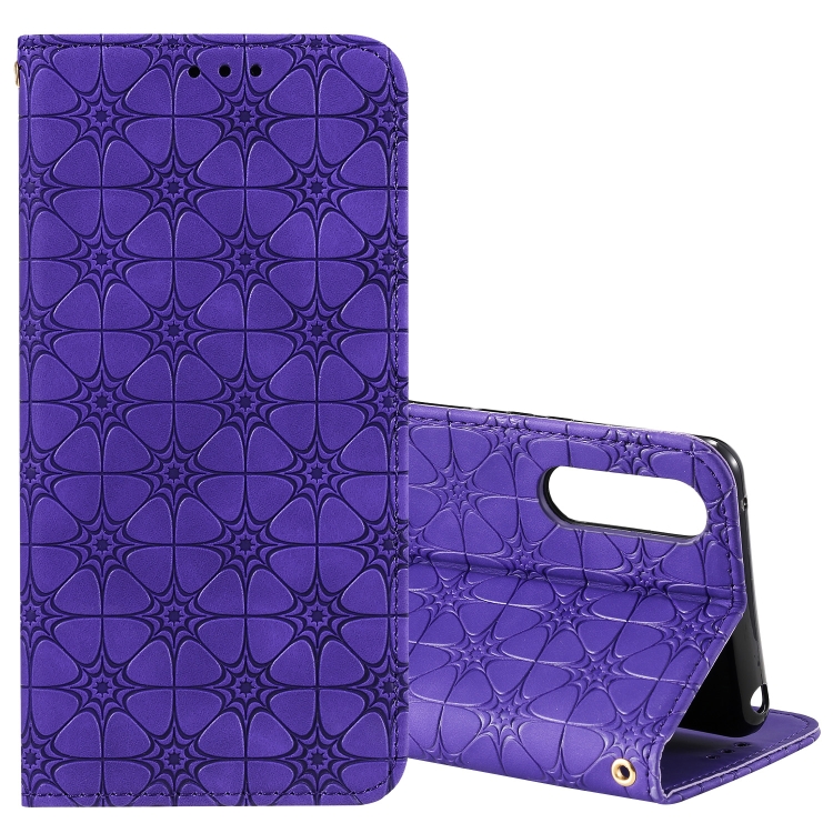 

For Sony Xperia 10 II Lucky Flowers Embossing Pattern Magnetic Horizontal Flip Leather Case with Holder & Card Slots(Purple)