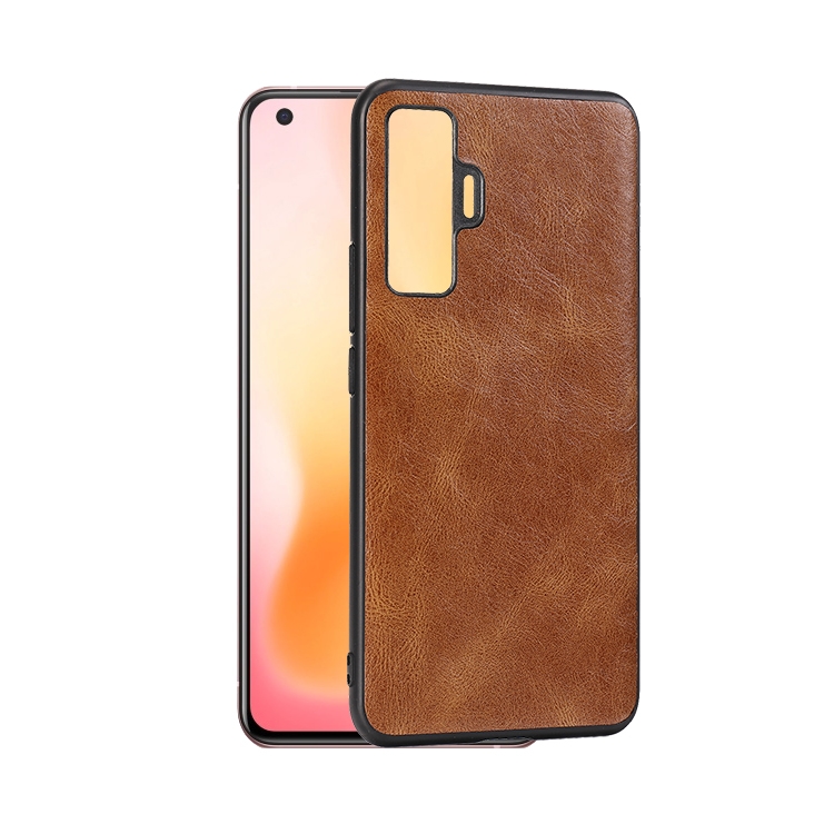 

For Vivo X50 Crazy Horse Textured Calfskin PU+PC+TPU Case(Brown)