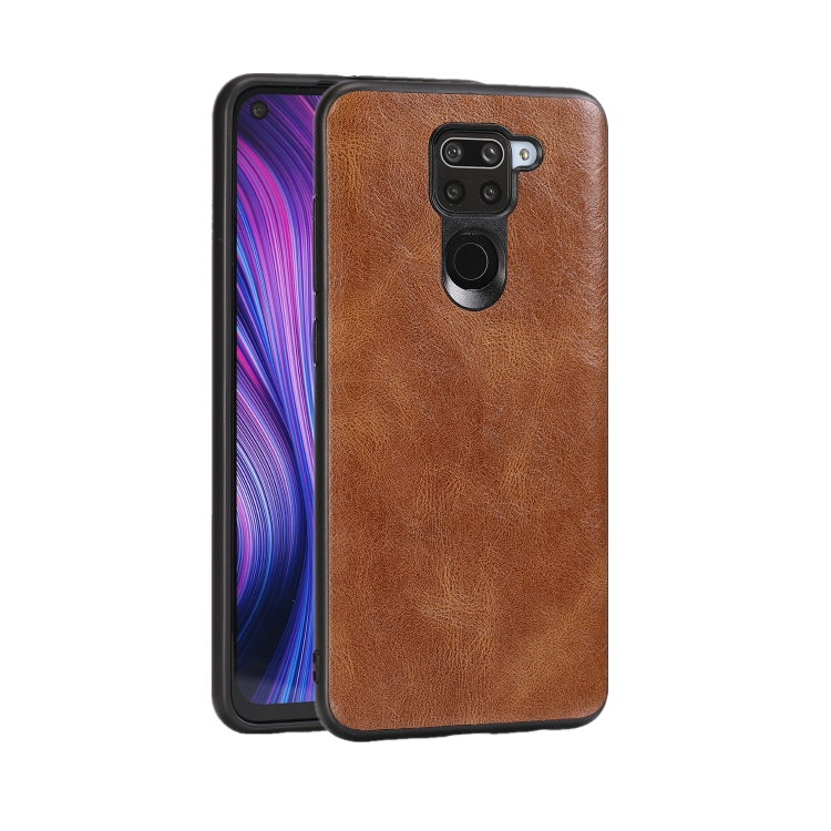 

For Xiaomi Redmi Note 9 Crazy Horse Textured Calfskin PU+PC+TPU Case(Brown)