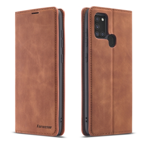 

For Samsung Galaxy A21s Forwenw Dream Series Oil Edge Strong Magnetism Horizontal Flip Leather Case with Holder & Card Slots & Wallet & Photo Frame(Brown)