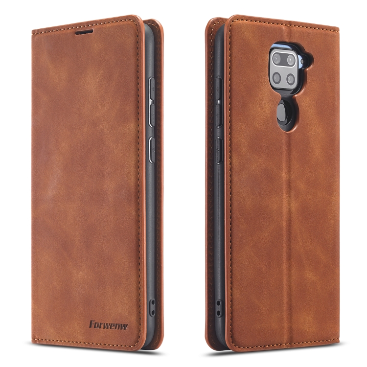 

For Xiaomi Redmi Note 9 Forwenw Dream Series Oil Edge Strong Magnetism Horizontal Flip Leather Case with Holder & Card Slots & Wallet & Photo Frame(Brown)