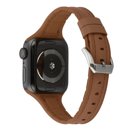 

For Apple Watch Series 6 & SE & 5 & 4 44mm / 3 & 2 & 1 42mm Silicone + Leather Replacement Strap Watchband(Brown)