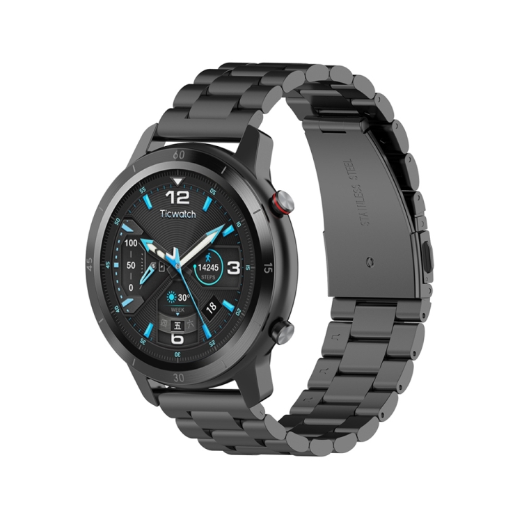 

For TicwatchGTX 22mm Three Buckle Stainless Steel Wrist Strap(Black)