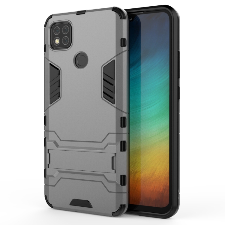 

For Xiaomi Redmi 9C PC + TPU Shockproof Protective Case with Holder(Gray)