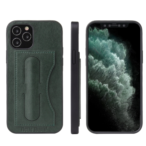 

For iPhone 12 Pro Max Fierre Shann Full Coverage Protective Leather Case with Holder & Card Slot(Green)