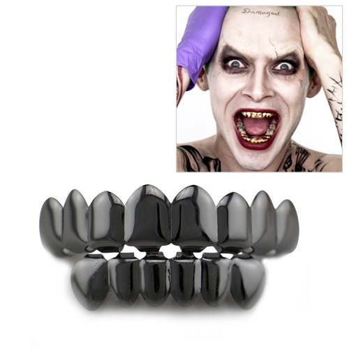 

Hip Hop Accessories Gold Tooth Set Real Gold Plating Smooth Upper Eight Lower Six Denture Set(Black)