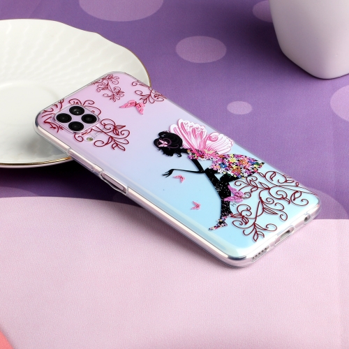 

For Huawei P40 Lite / Nova 6 SE Coloured Drawing Pattern Highly Transparent TPU Protective Case(Butterfly Girl)