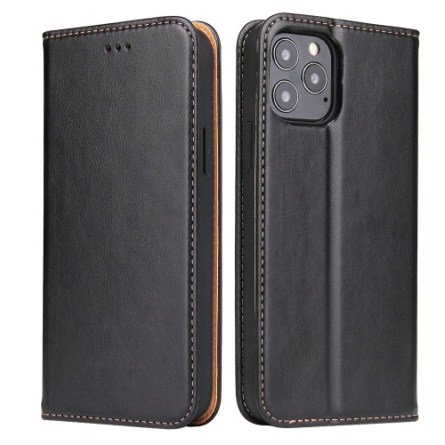 

For iPhone 12 / 12 Pro Fierre Shann PU Genuine Leather Texture Horizontal Flip Leather Case with Holder & Card Slots & Wallet(Black)