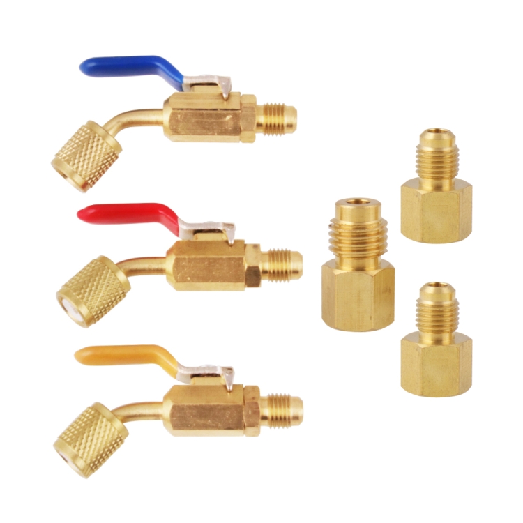 

6 in 1 Car Air Conditioning Refrigerant Angled Compact Ball Valve for HVAC / AC Air Conditioning Maintenance