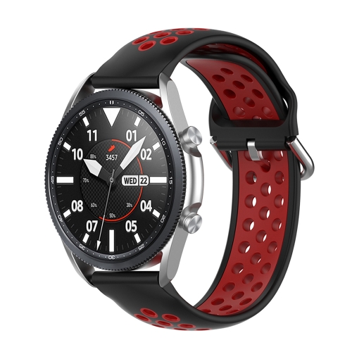 

For Galaxy Watch 3 41mm Silicone Sports Two-tone Strap, Size: Free Size 20mm(Black Red)