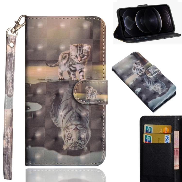 

For iPhone 12 / 12 Pro 3D Painting Pattern Horizontal Flip TPU + PU Leather Case with Holder & Card Slots & Wallet(Cat Tiger)
