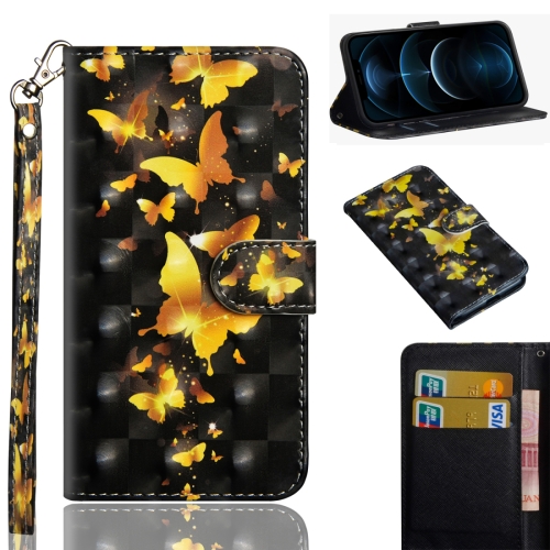 

For iPhone 12 Pro Max 3D Painting Pattern Horizontal Flip TPU + PU Leather Case with Holder & Card Slots & Wallet(Golden Butterfly)