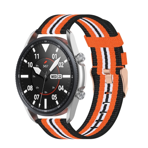 

For Galaxy Watch 3 45mm Woven Nylon Textured Strap, Size: Free Size 22mm(Black Orange)